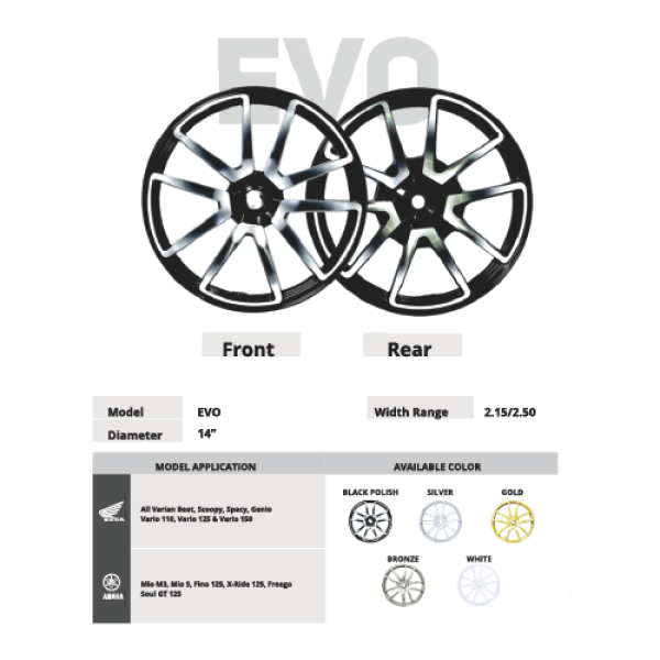 Evo Diameter 14" Width Range 2.15/2.50