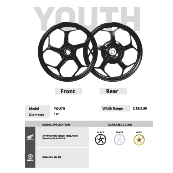 Youth Diameter 14" Width Range 2.15/2.50